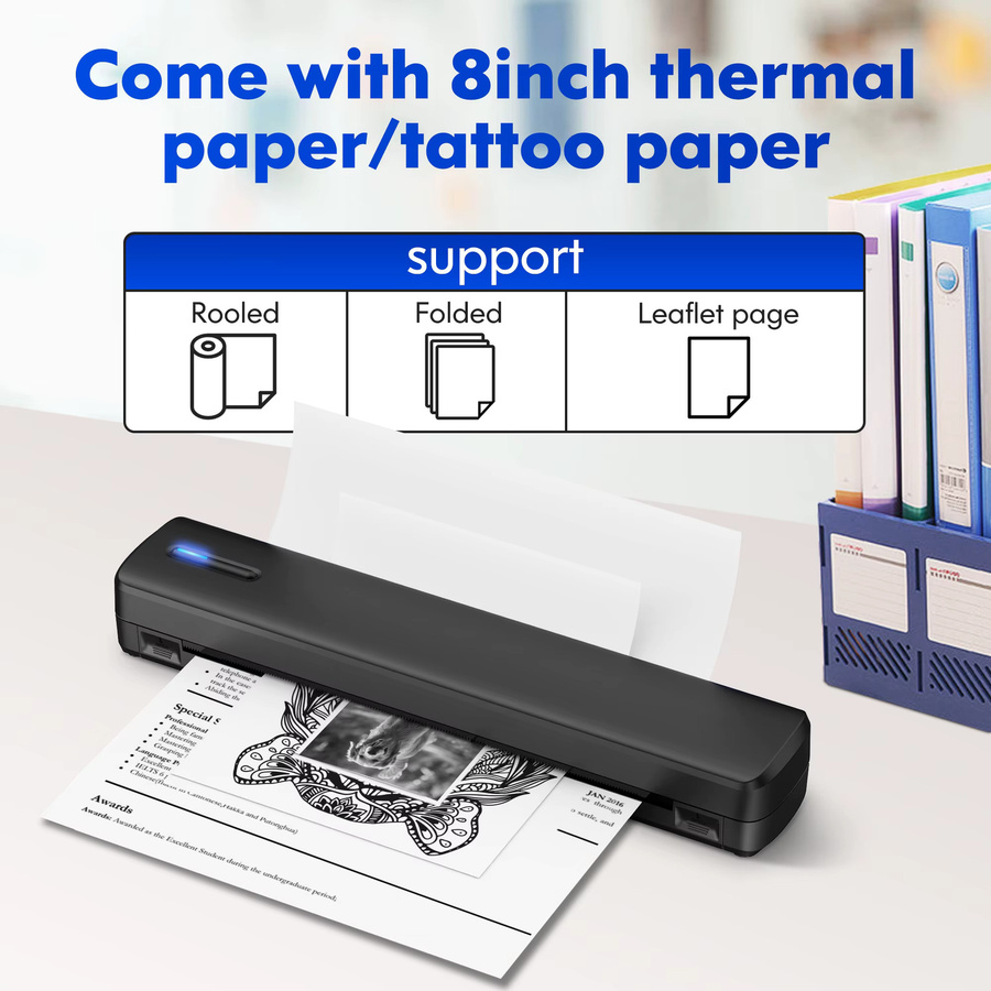 POLONO Tragbarer kabelloser Thermodrucker für A4 und US-Letter Dokumente sowie Tattoo-Designs, kompatibel mit Mobiltelefonen und Computern - Bild 2