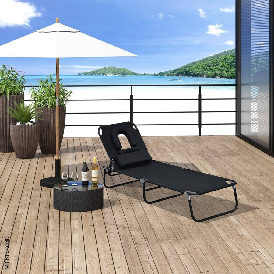 Outsunny Sonnenliege aus Textilene in Schwarz mit verstellbarer Kopfstütze und pulverbeschichtetem Stahlgestell, B/H/L: 28 x 56 x 190 cm - Bild 5