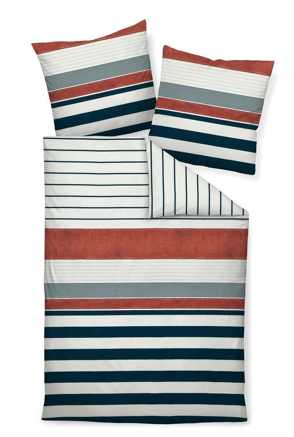 Janine Feinbiber Bettwäsche Davos aus Baumwolle mit Streifen in Blau, Rot und Marine, Set bestehend aus Bettbezug und Kissenbezug, B/T/H: 200 x 220 cm und 80 x 80 cm - Bild 1