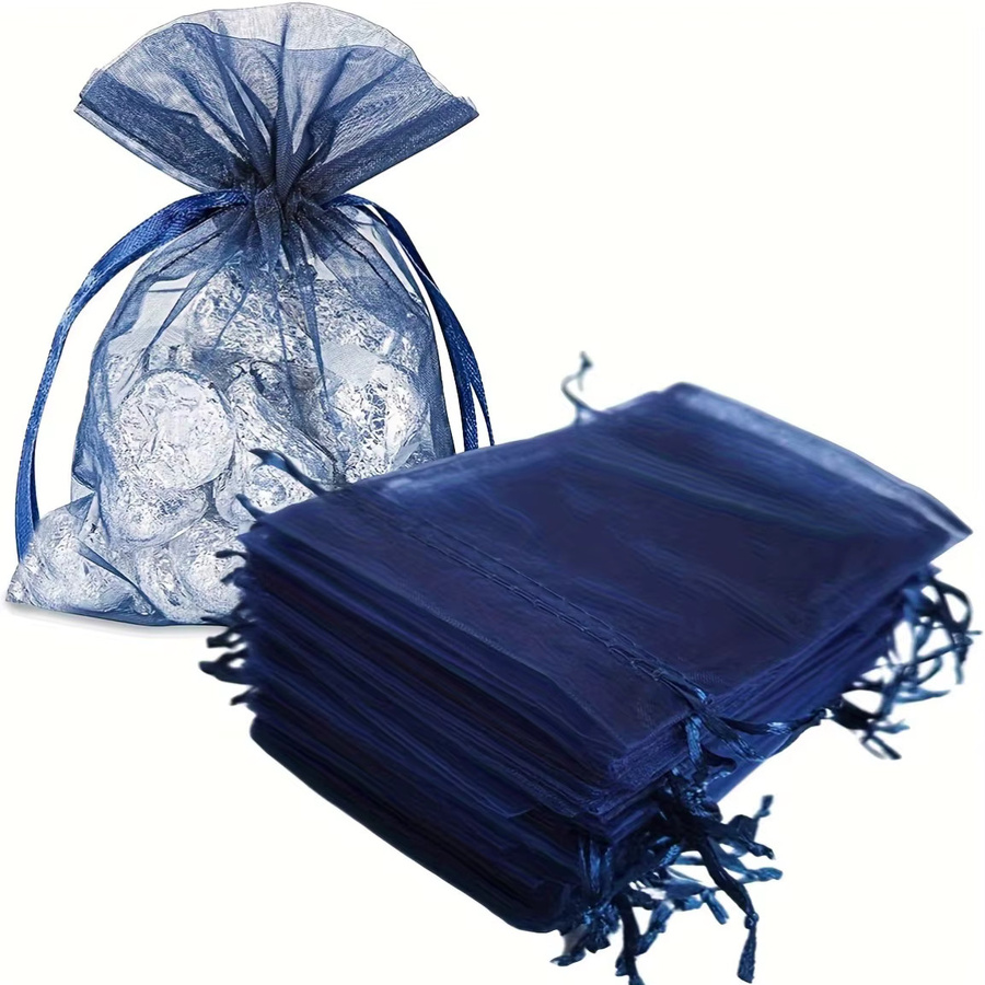 25 Stück Marineblaue Organza-Geschenktüten mit Kordelzug für Schmuck, Hochzeit und Party - Bild 4