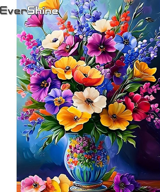 EverShine Diamant-Gemälde Gänseblümchen in Lavendel-Vase als Strass-Mosaik mit quadratischen Drills in Mehrfarbig, B/H: 30,0 x 20,0 cm - Bild 1