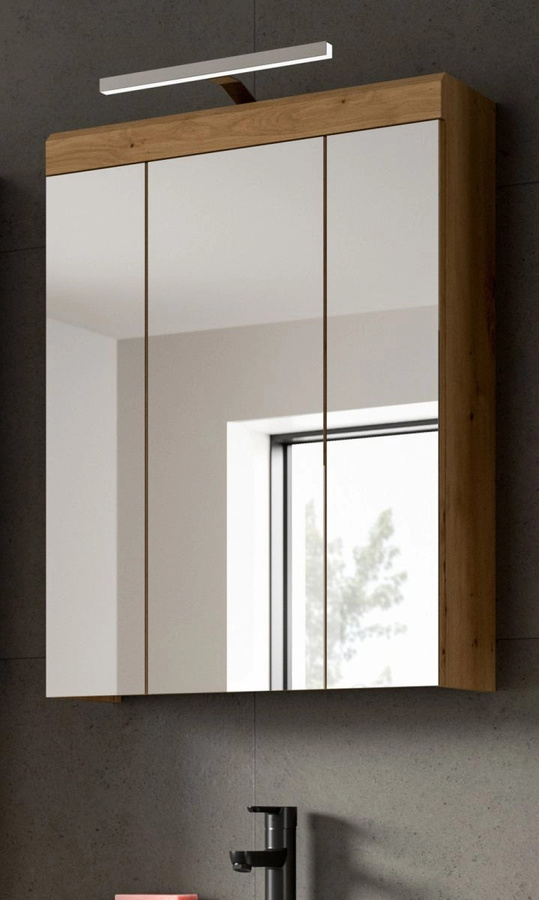 Spiegelschrank Shawn für das Badezimmer in Eiche, mit LED-Beleuchtung und Glasfront, B/H/T: 60 x 79 x 19 cm - Bild 1