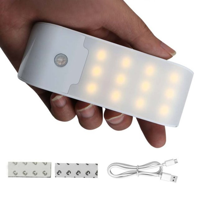 GGBEE 12LED Nachtlicht mit Bewegungsmelder, wiederaufladbare USB-LED-Lampe in Weiß für Flur, Badezimmer, Küche und Schrank, warmweiß - Bild 1