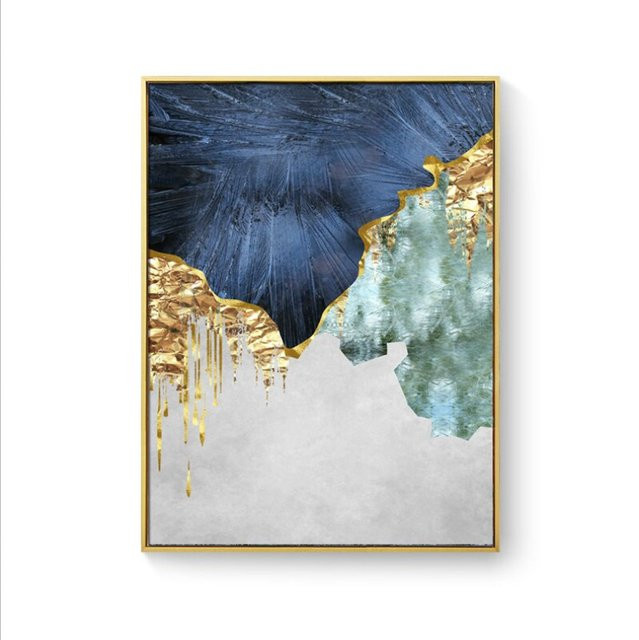 TPFLiving Leinwandbild Nordic Art Abstrakte Strukturen in Blau, Gold, Grau und Beige, B/H: 50 x 70 cm - Bild 1