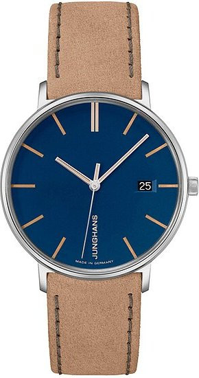 Junghans Armbanduhr Form, Quarz, Edelstahl, Blau, Leder, 34,1 mm, Damen - Bild 1