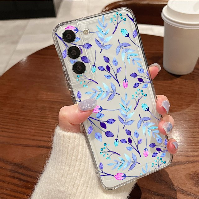 MOESOE Handyhülle mit Blumenmuster für Samsung Galaxy S26 S25 S24 S23 Ultra S22 Plus S21 FE Edge, transparente weiche TPU Schutzhülle für Android - Bild 1
