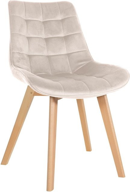 CLP Esszimmerstuhl Brook mit Steppmuster in Beige, Samtbezug und Holzgestell im skandinavischen Look - Bild 1