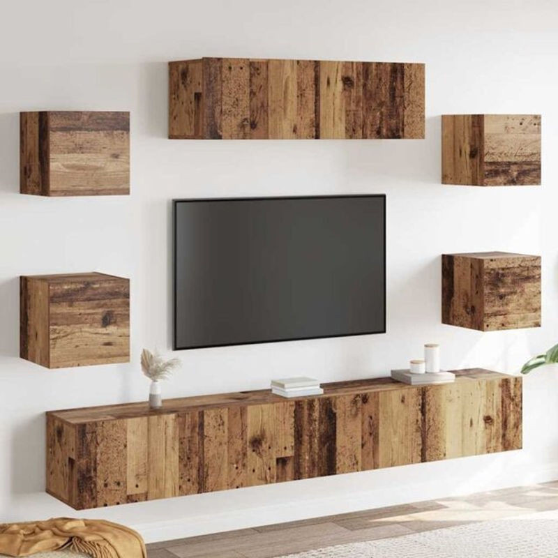 Vidaxl 7-teiliges TV-Schrank-Set zur Wandmontage in Braun mit Altholz-Optik aus Holzwerkstoff im Industrial-Stil - Bild 1