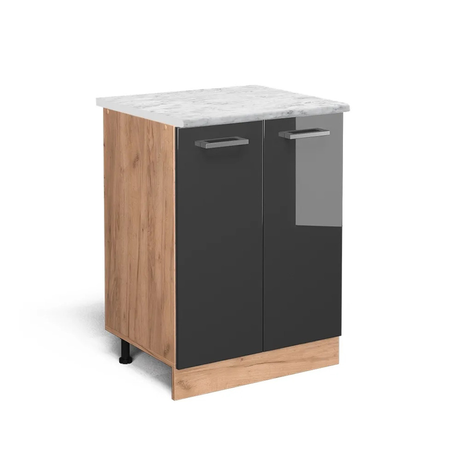 Vicco R-Line Küchenunterschrank in Anthrazit Hochglanz mit Marmor-Optik, B/T/H: 60 x 46 x 81,6 cm - Bild 2