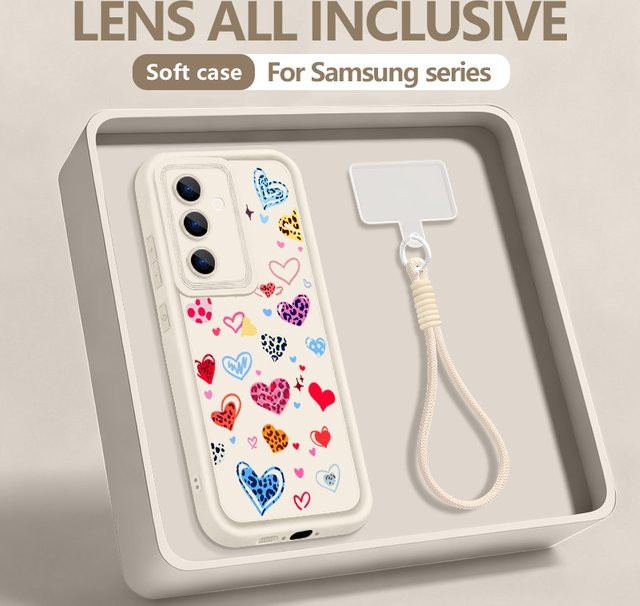 Handyhülle mit buntem Herz-Print und Lanyard für Samsung Galaxy S26 S24 S23 Ultra S26 FE A18 A57 A37 A27 A56 A16 A17 A26 A55 in Multicolour und Schwarz - Bild 1