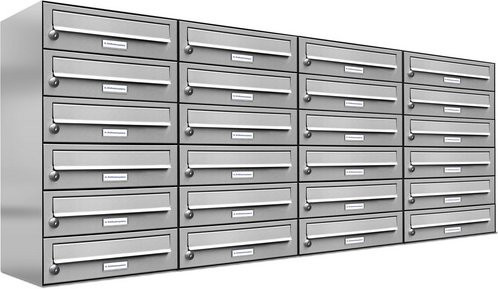 AL Briefkasten-System für 24 Parteien zur Aufputzmontage, silberfarben, B/T/H: 153,2 x 27,5 x 69 cm - Bild 1