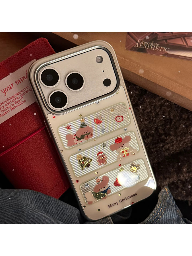 MUQGEW Handyhülle für iPhone 17 16 15 14 13 12 Pro Max mit Cartoon-Welpe im koreanischen Weihnachtsstil, silberne Randbeschichtung, stoßfeste Hartschale, Multicolor - Bild 3