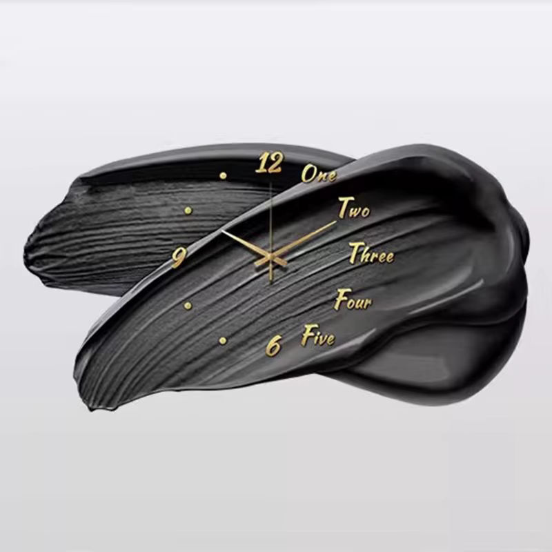 Oeny Moderne Wanduhr in Schwarz mit Beleuchtung und geräuschlosem Analog-Uhrwerk, abstrakte Wanddekoration in unregelmäßiger Form - Bild 4