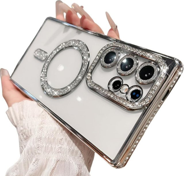 NMEGOU Diamant-Magnetische Schutzhülle mit MagSafe für Samsung Galaxy S25 S24 Ultra S23 Plus A56 A36 A55 A35 A15 A34 5G in Silber - Bild 1
