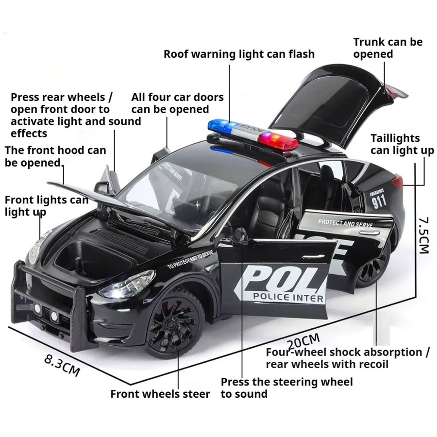 caipo Modell Y Prado LC250 Polizeiauto, 1:24, mit Sound und Licht, Metall - Bild 2