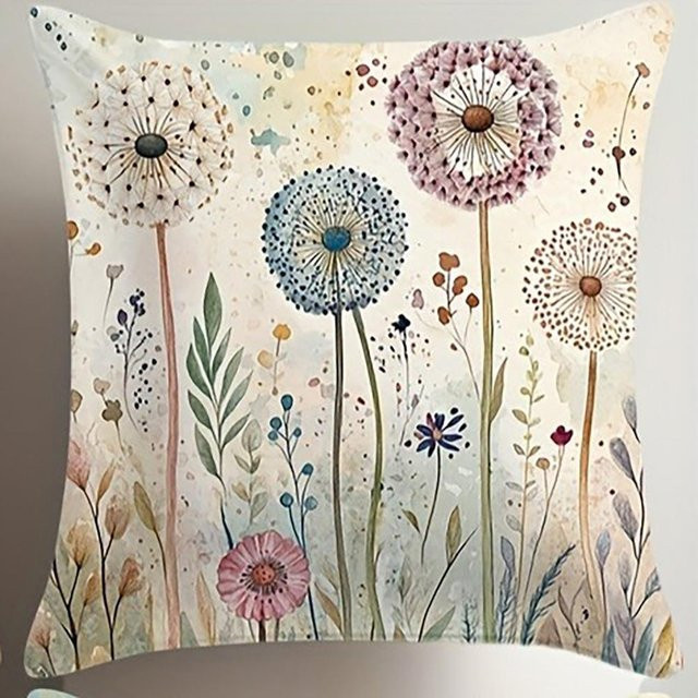 JMG Clothing Kissenbezug mit Pusteblumen-Print aus kurzem Plüsch, Doppelseitig bedruckt, Multicolour, B/T/H: 45 x 45 x 45 cm - Bild 1