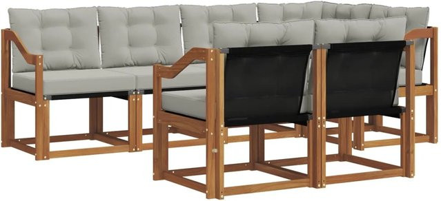 vidaXL Outdoor-Sofagarnitur 7-teilig aus Akazienholz mit Textilene und Kissen in Natur und Hellgrau - Bild 1