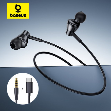 Baseus Encok CZ11/HZ11 In-Ear Kopfhörer mit Mikrofon, USB-C und 3,5 mm Klinke, Schwarz