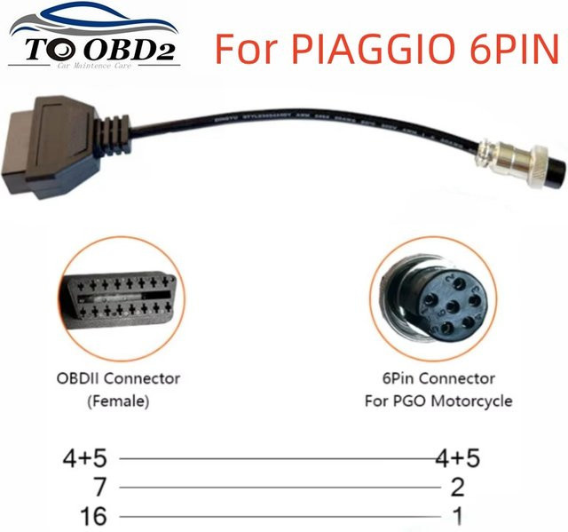 OBD2 Verlängerungskabel Konvertierungsadapter für PGO und PIAGGIO 6-Pin Motorrad Buchse auf 6-Pin Motorraddetektor in Schwarz - Bild 1