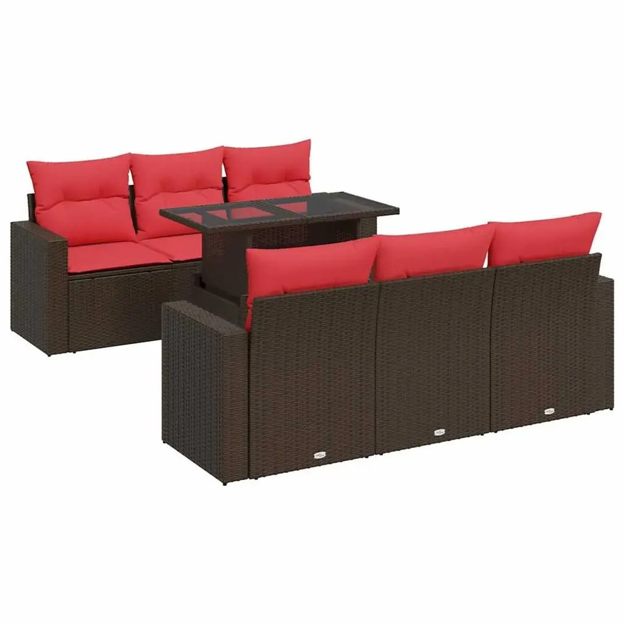 vidaXL 7-teilige Garten-Sofagarnitur aus Akazie und braunem Poly-Rattan mit Kissen - Bild 2