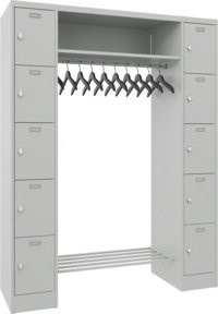 Stier Garderobe mit 2 Säulen, 5 Fächern und Hutablage, Lichtgrau RAL 7035 - Bild 1
