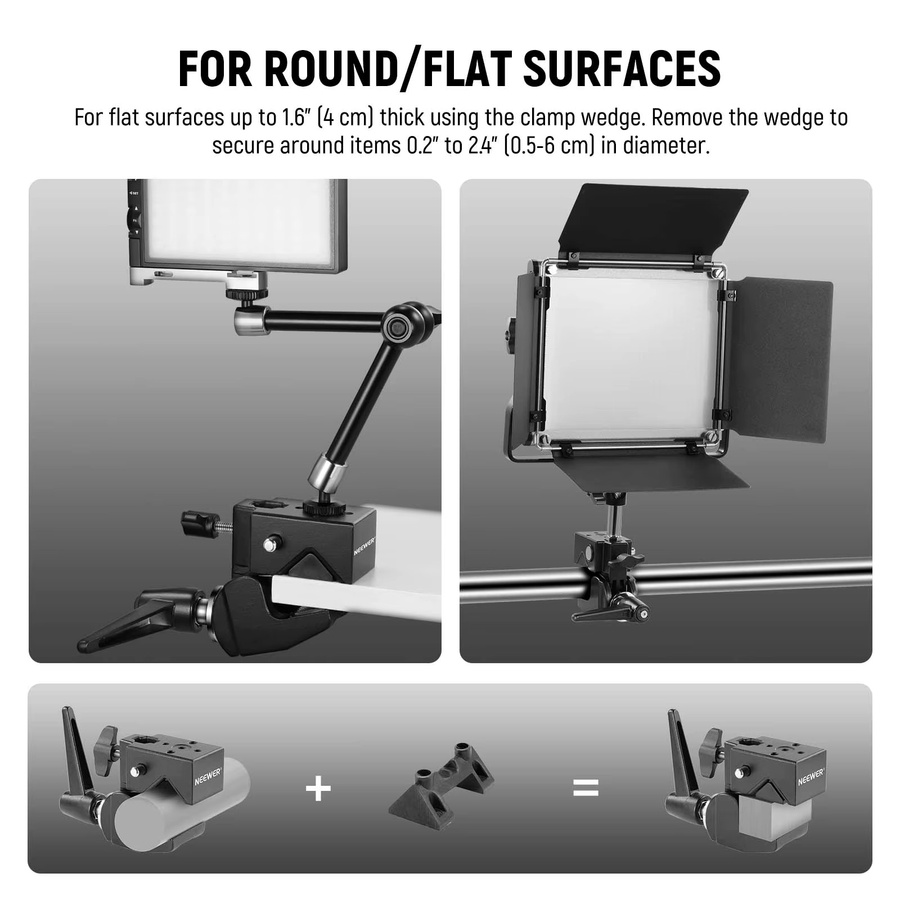 Neewer Super Clamp mit 5/8 Zoll Bolzen und Federverschluss in Schwarz für flache Oberflächen und Rundrohre - Bild 5