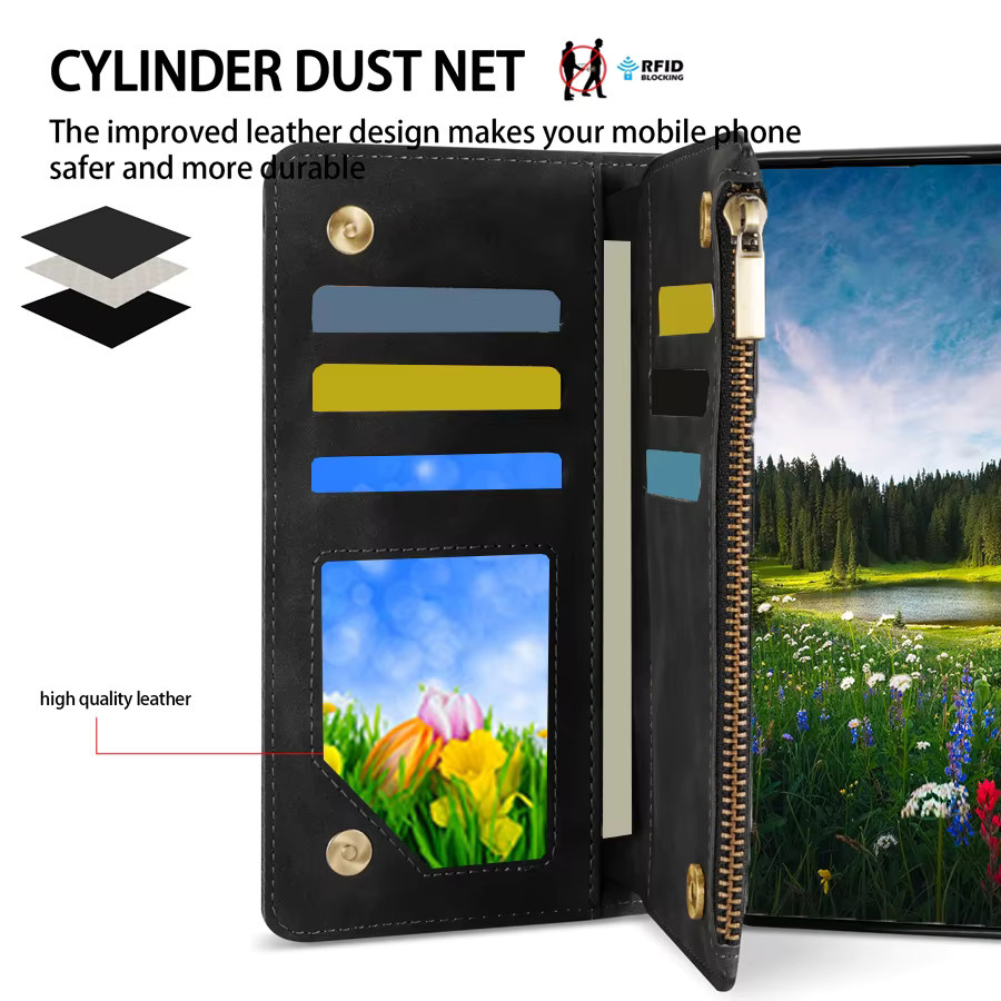 Lederhülle Brieftasche für Samsung Galaxy S26 Ultra S25 FE A16 A17 A26 A27 A36 A37 A55 A56 A57 mit Reißverschluss und Magnetverschluss in Schwarz oder Braun - Bild 2