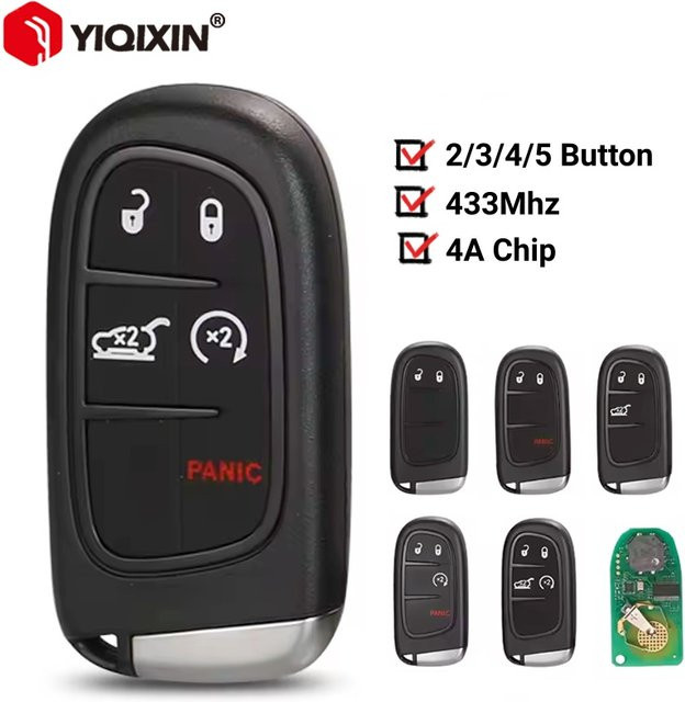 YIQIXIN Smart Remote Key 433 MHz 4A für Jeep Grand Renegade Kompass Cherokee 2013-2020 und Dodge Ram 1500 Dart Challenger Durango in Schwarz - Bild 1