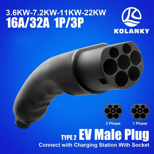 Kolanky Typ 2 EV-Stecker 1P/3Phase Ladepistolenkopf 16A/32A IEC 62196-2 in Schwarz - Bild 1