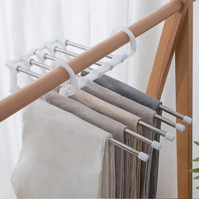 Love Home Garden 5-in-1 Hosenständer und Kleiderbügel als faltbarer Organizer für Krawatten und Kleiderschrank, Weiß - Bild 1