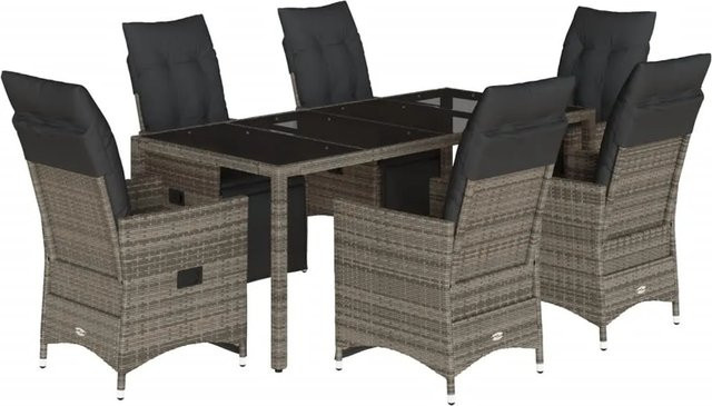 vidaXL 7-tlg Garten-Bistro-Set Modell 6 aus Poly Rattan mit Kissen in Grau - Bild 1