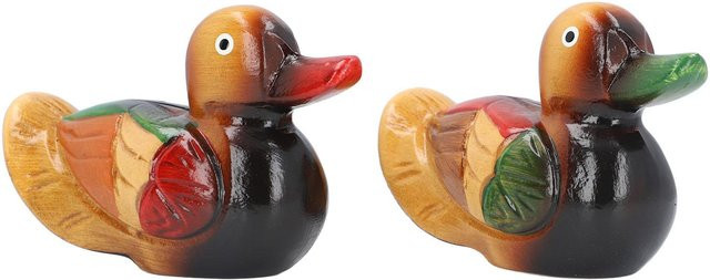 Handgefertigte Mandarinenten-Figur aus Holz von OutsideWorld, 1 Paar bunte Liebesvögel als dekorative Skulptur in Schwarz - Bild 1