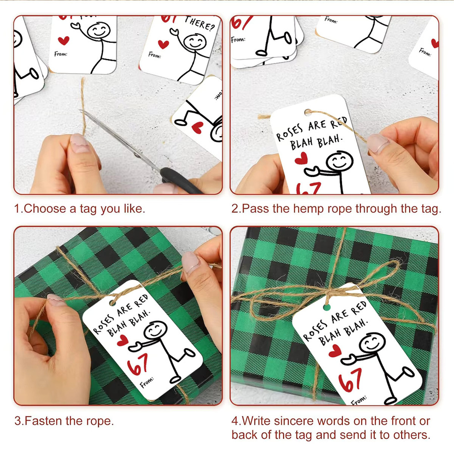 50 Stück Humor-Hängeetiketten mit Stick-Figuren Design in Weiß für Valentinstag, Hochzeitstag und Geschenke - Bild 4