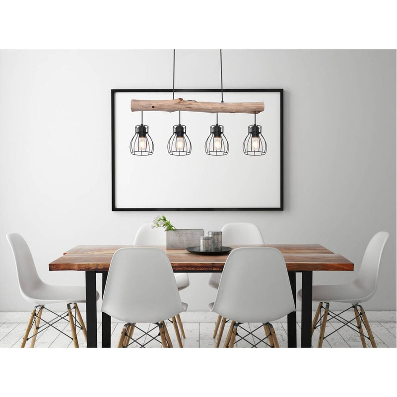Globo Lighting Pendelleuchte Mina in Schwarz und Natur Holz aus Metall mit 4 E27 Fassungen, B: 83 cm, H: 140 cm - Bild 3