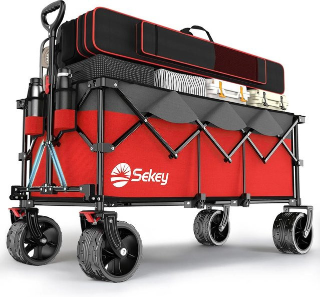 Sekey XXXL Bollerwagen faltbar in Rot mit 300l Volumen und 200kg Tragkraft - Bild 1