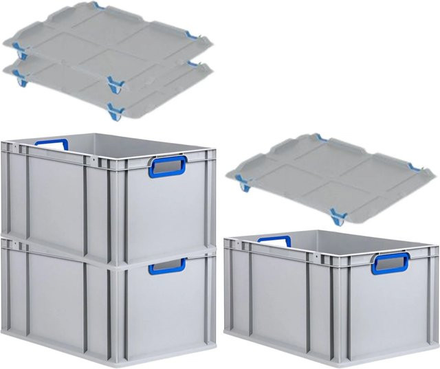 PROREGAL Spar Set 3x Eurobox Nextgen Color mit Auflagedeckel und Schiebeschnappverschlüssen, Blau, H x B x T: 32 x 40 x 60 cm - Bild 1
