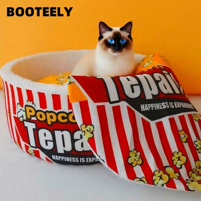 Booteely Katzennest Warmes Schlafnest für Katzen in Weiß gestreift - Bild 1