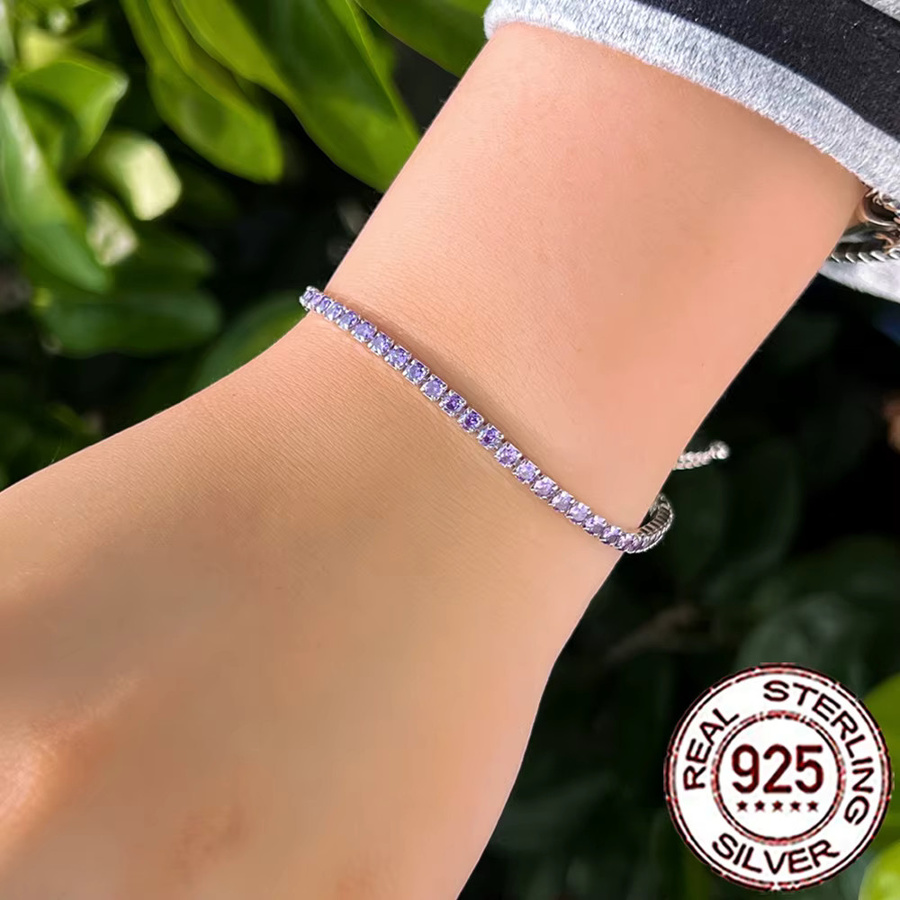 CWWZircons Tennis-Armband, 925 Silber, lila Zirkonia, Damen - Bild 2