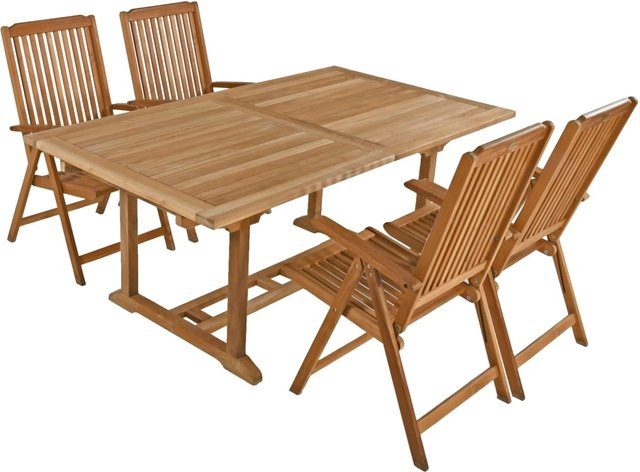 DELUKE Garten-Sitzgruppe MADS 5-tlg. aus Teakholz in Teakbraun mit ausziehbarem Esstisch und Stühlen - Bild 1