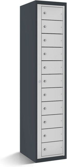 rotstahl Fächerschrank mit 11 Fächern und Zentraltür, Korpus Anthrazitgrau und Türen Hellgrau, B/T/H: 40 x 50 x 180 cm - Bild 1