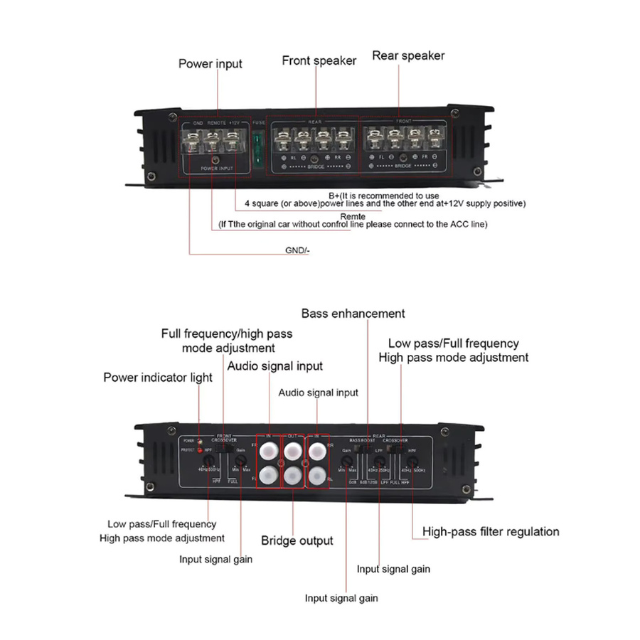 Aramox Auto-Stereo-Verstärker in Schwarz mit 7800 W und 4 Kanälen aus Aluminiumlegierung für 12 V LKW, Boot, UTV und Motorrad - Bild 4