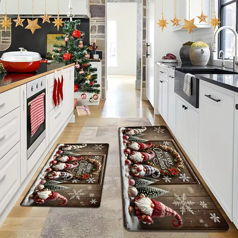 VIKAMA Weihnachtsteppich im Landhausstil, wasserdichter Outdoor-Teppich für Küche, Wohnzimmer, Schlafzimmer oder Garten, mehrfarbig, Rechteckig - Bild 4