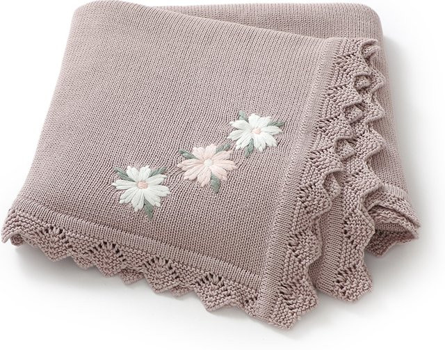 mimixiong Baby-Strickdecke mit Blumenmuster für Neugeborenen, B/B: 100 x 80 cm - Bild 1