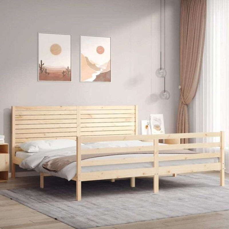 Massivholzbett aus Kiefer mit Kopfteil von Vidaxl, Farbe Braun, B/T: 200 x 200 cm - Bild 1