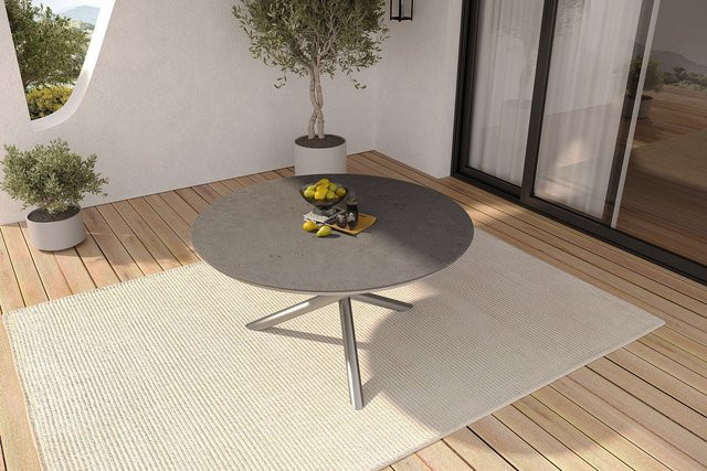 OUTFLEXX Esstisch für Garten und Terrasse aus Edelstahl und Glaskeramik in Silber/Grau, Durchmesser: 150 cm - Bild 1