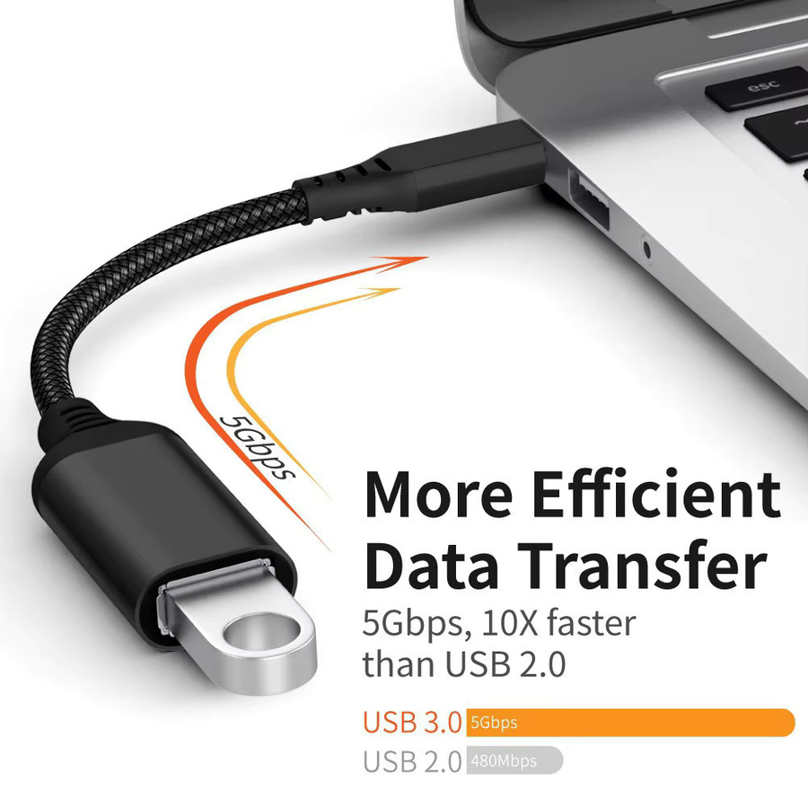 STONEGO OTG-Adapterkabel USB-C-Stecker auf USB 3.0 A-Buchse in Schwarz für schnelles Laden und Synchronisieren - Bild 2