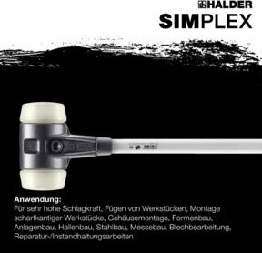 Halder Simplex Vorschlaghammer mit Nylonkopf und Fiberglasstiel, Schwarz-Weiß, Durchmesser: 80 mm - Bild 1
