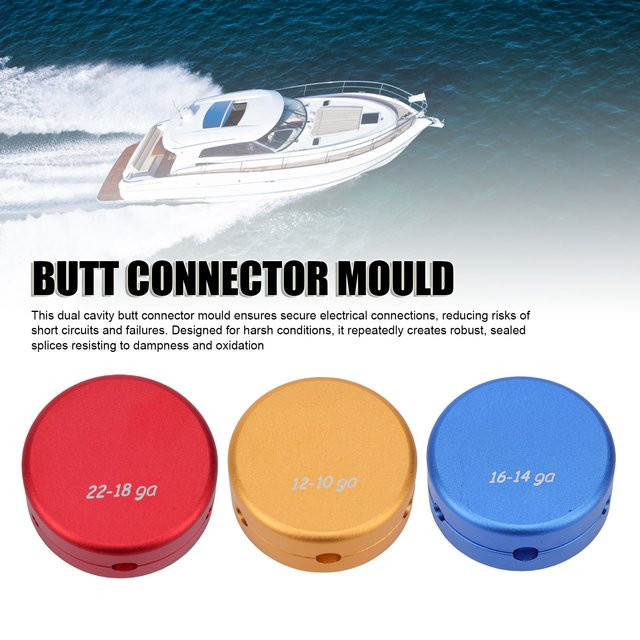 Qiilu 3-teiliges Dual-Cavity-Butt-Connector-Set, wetterfeste Drahtverbindungsform für 12-10AWG, 16-14AWG und 22-18AWG Drähte, Multicolor, für Auto- und Marineanwendungen - Bild 1