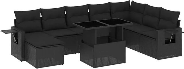 vidaXL 8-teilige Garten-Sofagarnitur in L-Form aus schwarzem Poly-Rattan mit Kissen und pulverbeschichtetem Stahlgestell - Bild 1