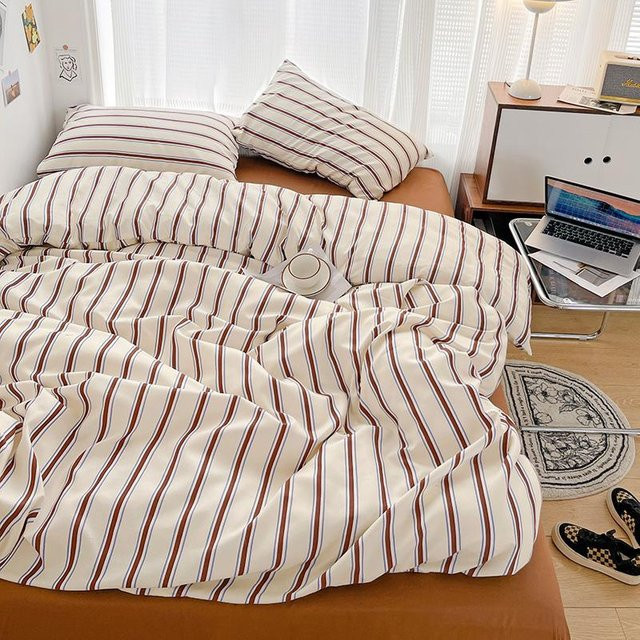 Bin Chi Textiles Bettwäsche-Set aus Baumwolle mit Streifen-Design in Weiß, Größe: 150 x 200 cm - Bild 1